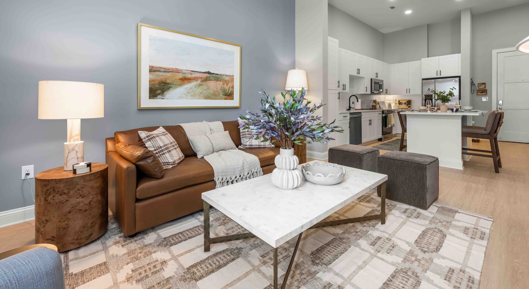 a living room with a couch and a coffee table