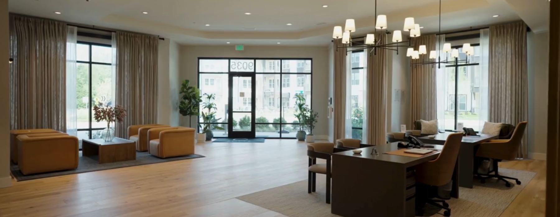 a room with tables and chairs